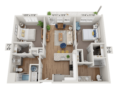 Floor plan image of B2, 2-bedroom apartment